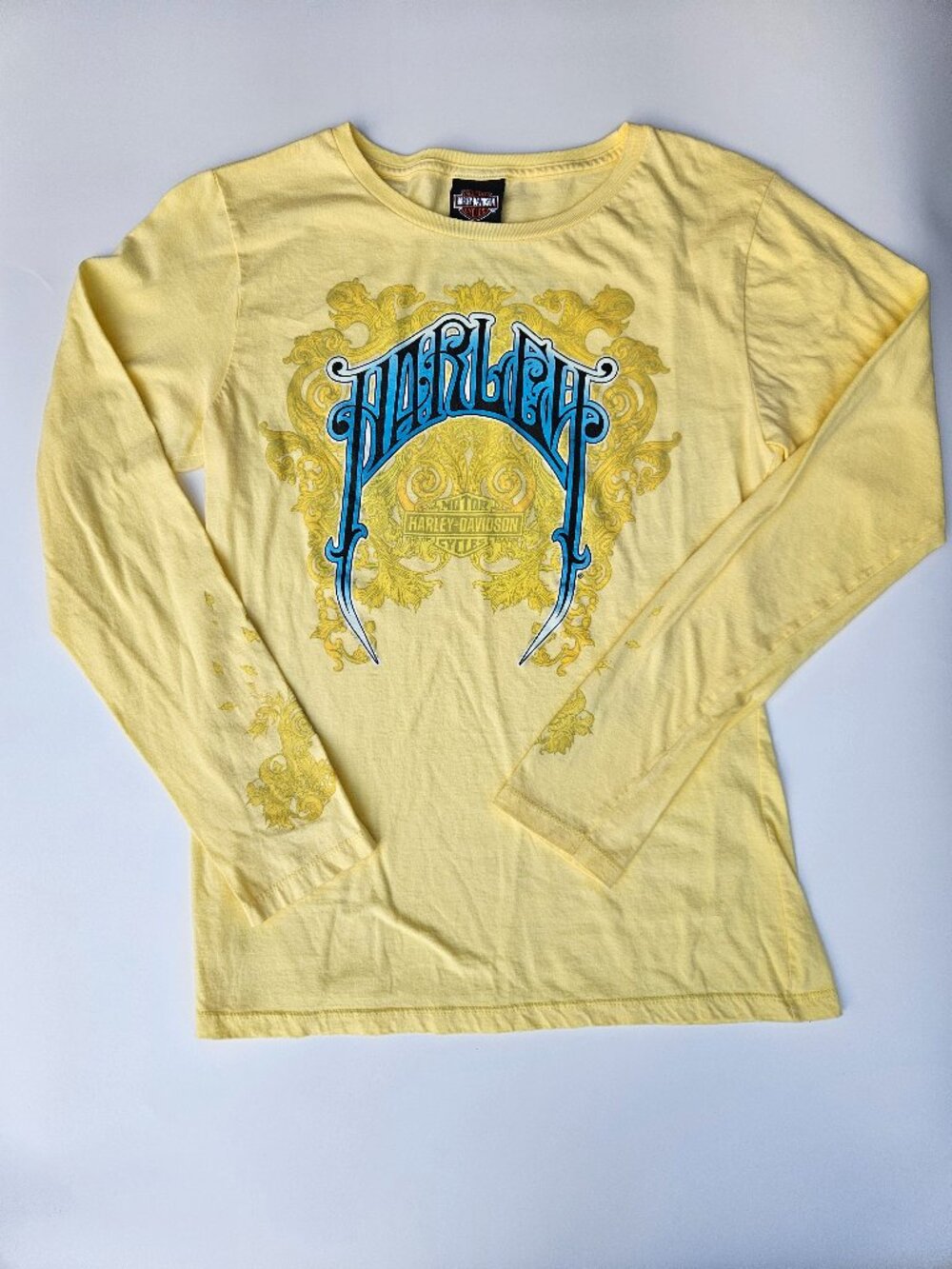 Harley-Davidson Yellow Graphic Long Sleeve Tee Dallas Texas Women's 2XL